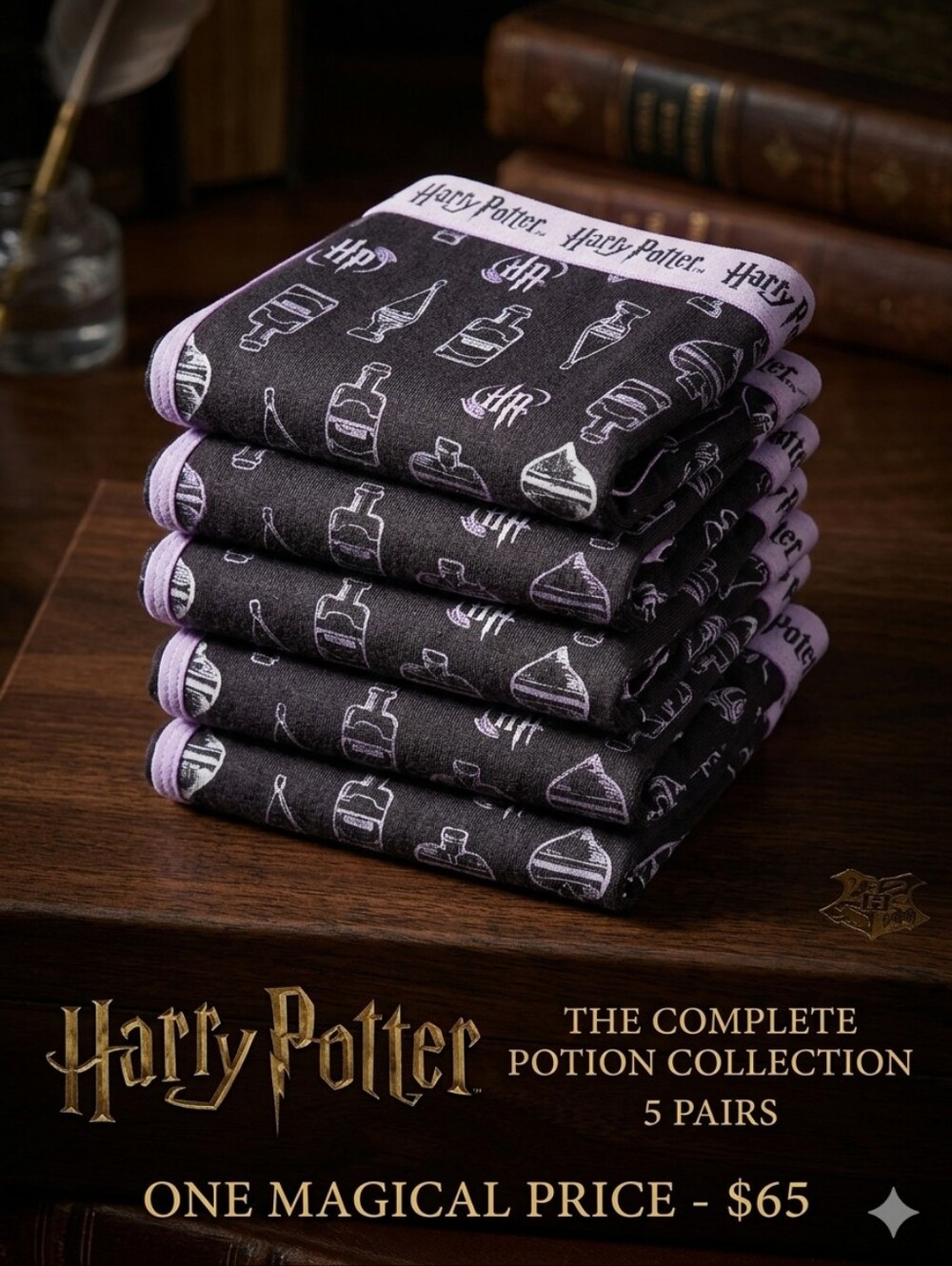 😻TORRID x HARRY POTTER Hipster Panties in Black/Purple Potion Bottles